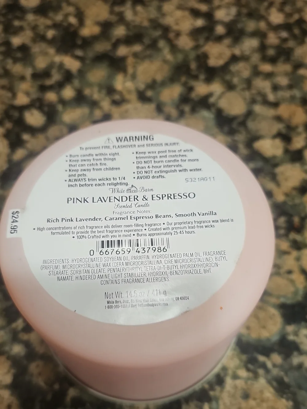 Wht Barn Pink Lavender and Espresso exclusively fragranced soy wax blend Candle